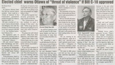 &quot;Elected Chief Warns Ottawa of &quot;Threat of Violence&quot; if Bill C-10 Approved&quot;