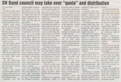 &quot;SN Band Council May Take Over 'Quota' and Distribution&quot;