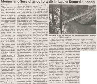 &quot;Memorial Offers Chance to Walk in Laura Secord's Shoes&quot;