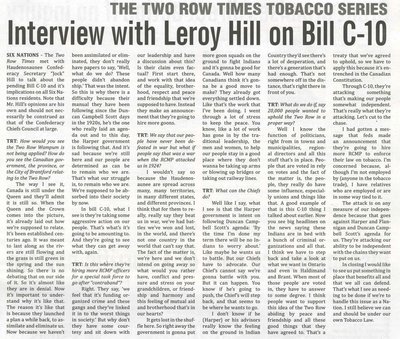 &quot;Interview with Leroy Hill on Bill C-10&quot;