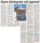 "Kearns Disintegrator Unit Approved"