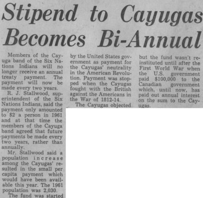 &quot;Stipend to Cayugas Becomes Bi-Annual&quot;