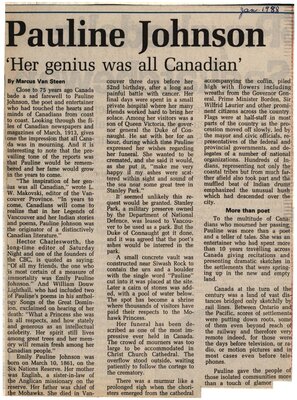 &quot;Pauline Johnson 'Her Genius Was All Canadian'&quot;