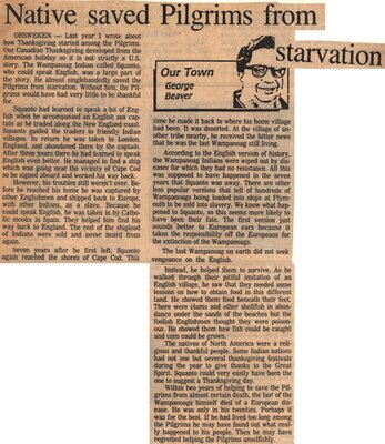 &quot;Native Saved Pilgrims From Starvation&quot;