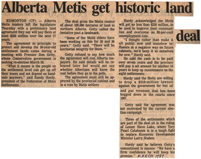 &quot;Alberta Metis Get Historic Land Deal&quot;