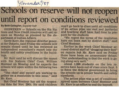 &quot;Schools on Reserve Will Not Reopen Until Report on Conditions Reviewed&quot;