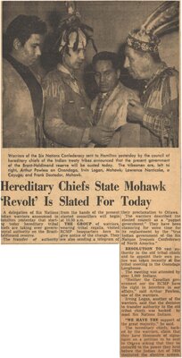 &quot;Hereditary Chiefs State 'Mohawk Revolt' is Slated for Today&quot;