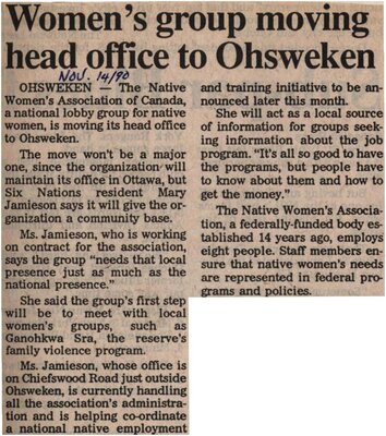 &quot;Women's Group Moving Head Office to Ohsweken&quot;