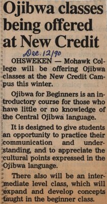 &quot;Ojibwa Classes Being Offered at New Credit&quot;