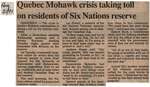 "Quebec Mohawk Crisis Taking Toll On Residents of Six Nations Reserve"