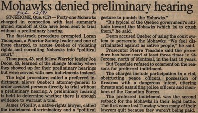 &quot;Mohawks Denied Preliminary Hearing&quot;