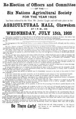 &quot;Re-Election of Officers and Committee of the Six Nations Agricultural Society for the Year 1925&quot;