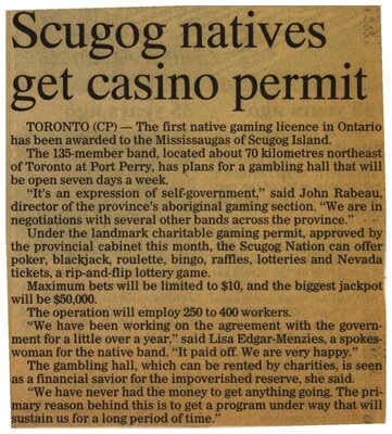 &quot;Scugog Natives get Casino Permit&quot;