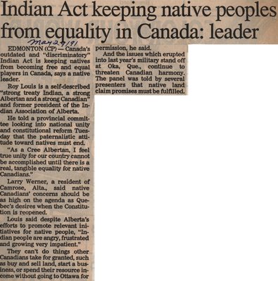 &quot;Indian Act Keeping Native Peoples from Equality in Canada: Leader&quot;