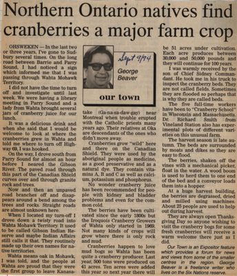 &quot;Northern Ontario Natives Find Cranberries a Major Farm Crop&quot;