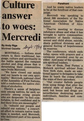 &quot;Culture Answer to Woes: Mercredi&quot;