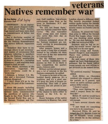 &quot;Natives Remember War Veterans&quot;