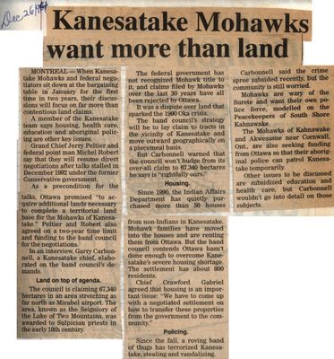 &quot;Kanesatake Mohawks Want More Than Land&quot;