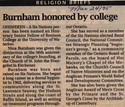 &quot;Burnham Honored by College&quot;