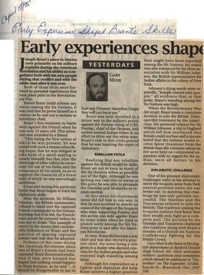 &quot;Early Experience Shaped Brant's Skills&quot;