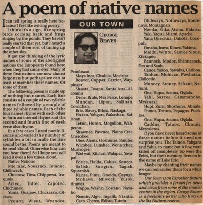 &quot;A Poem of Native Names&quot;