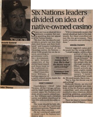 &quot;Six Nations Leaders Divided on Idea of Native Owned Casino&quot;