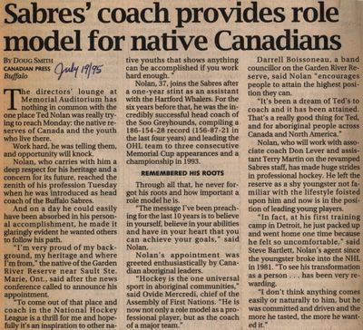 &quot;Sabres' Coach Provides Role Model For Native Canadians&quot;