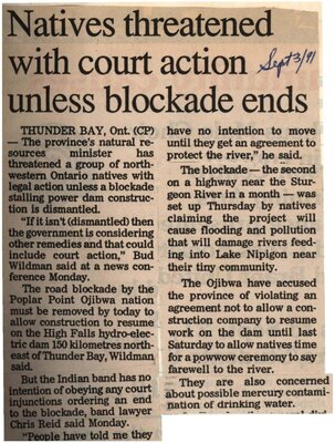 &quot;Natives Threatened With Court Action Unless Blockade Ends&quot;