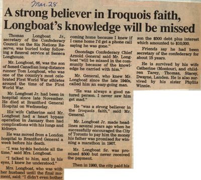 &quot;A Strong Believer in Iroquois Faith, Longboats Knowledge Will Be Missed&quot;