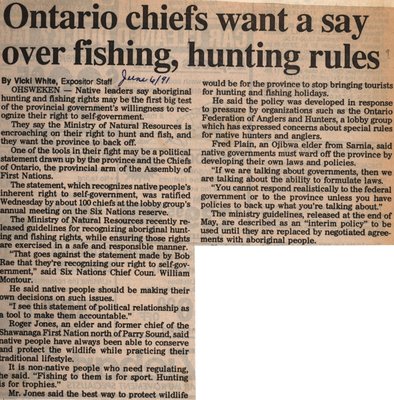 "Ontario Chiefs Want a Say Over Fishing, Hunting Rules"