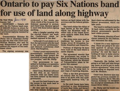 &quot;Ontario to Pay Six Nations Band for Use of Land Along Highway&quot;