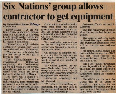 &quot;Six Nations' group allows contractor to get equipment&quot;