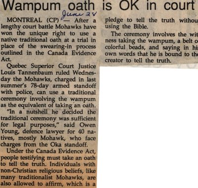 &quot;Wampum Oath is OK in Court&quot;