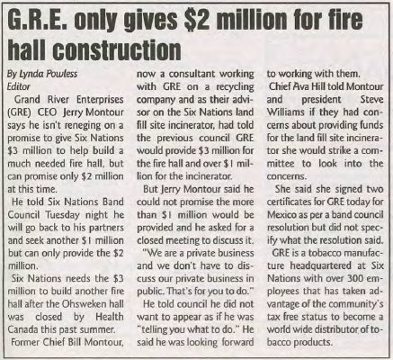 &quot;G.R.E. only gives $2 million for fire hall construction&quot;