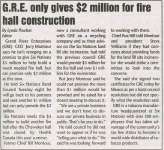 "G.R.E. only gives $2 million for fire hall construction"