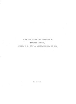 &quot;Paper Read at the 1967 Conference on Iroquois Research&quot;