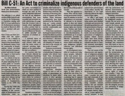 &quot;Bill C-51: An Act to criminalize indigenous defenders of the land&quot;