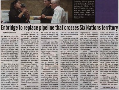 "Enbridge to replace pipeline that crosses Six Nations territory"