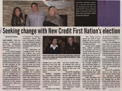 &quot;Seeking change with New Credit First Nation's election&quot;