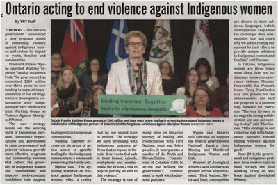 &quot;Ontario Acting to End Violence Against Indigenous Women&quot;