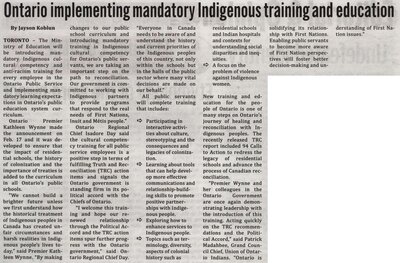 &quot;Ontario Implementing Mandatory Indigenous Training and Education&quot;