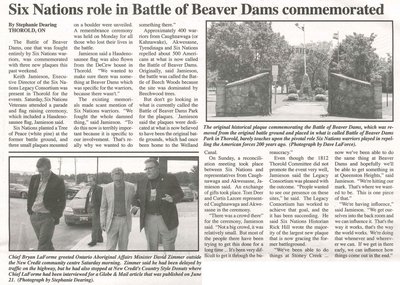 &quot;Six Nations Role in Battle of Beaver Dams Commemorated&quot;