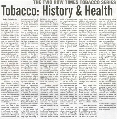 &quot;Tobacco: History and Health&quot;