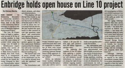 &quot;Enbridge holds open house on Line 10 project&quot;