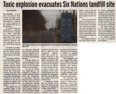 &quot;Toxic explosion evacuates Six Nations landfill site&quot;