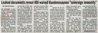 "Leaked documents reveal HDI waived Haudenosaunee 'sovereign immunity'"