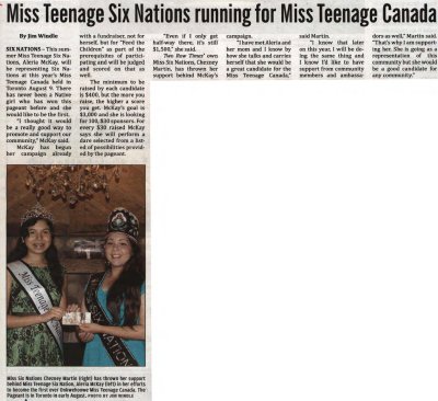 &quot;Miss Teenage Six Nations running for Miss Teenage Canada&quot;