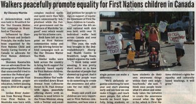 &quot;Walkers peacefully promote equality for First Nations children in Canada&quot;