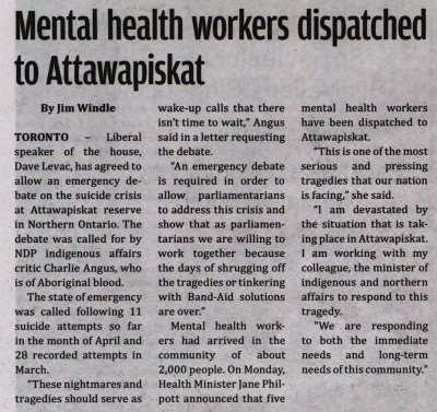 &quot;Mental health workers dispatched to Attawapiskat&quot;