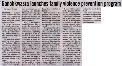 &quot;Ganohkwasra launches family violence prevention program&quot;